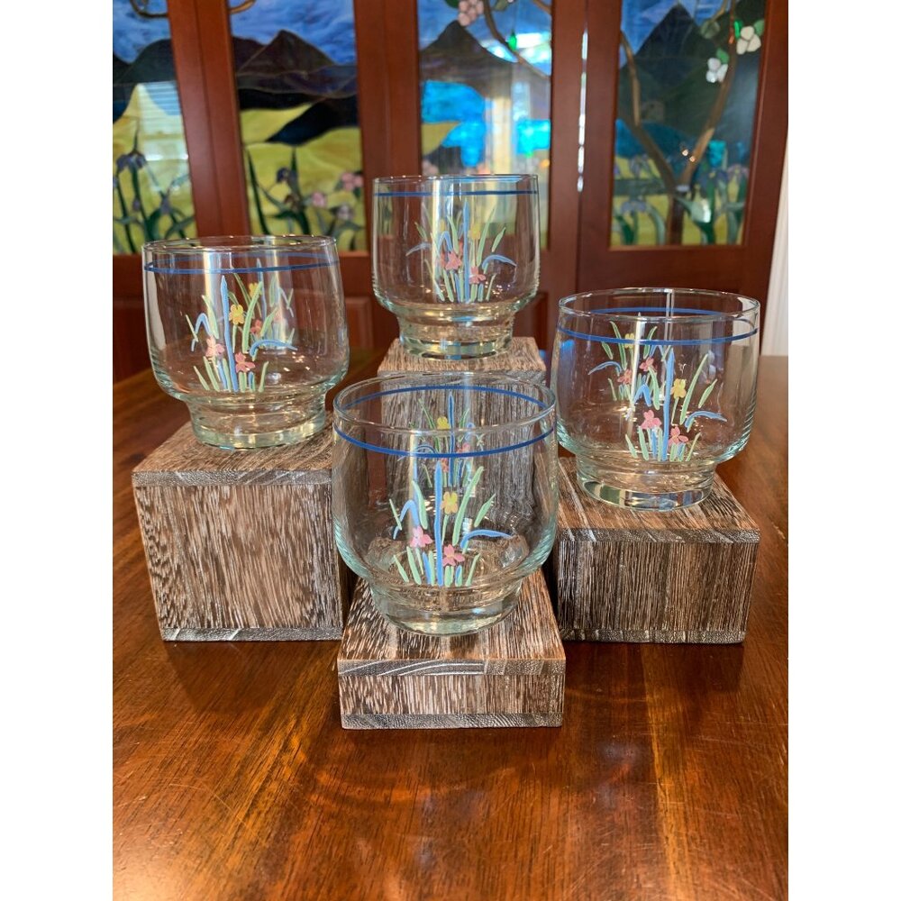Vintage Sangos Pastels Floral Print Juice Glasses.